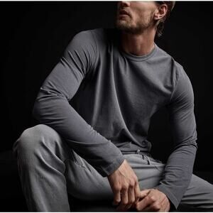 James Perse Mens Long Sleeve Crewneck T-Shirt Dark Grey Pigment 2 Minimalist USA